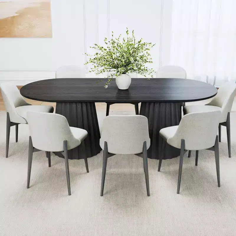 86 inch Double-base Oval Black Dining Table with 8 Dining chairs Suitable for Dining Room / Living Room