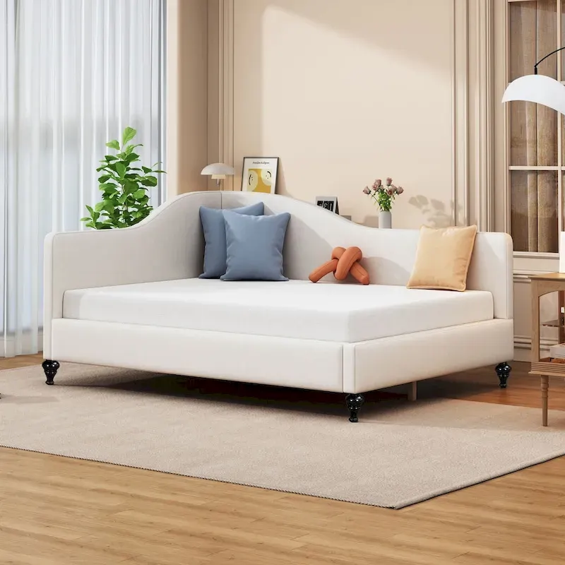 L-Shaped Semi-Enclosed Daybed with Solid Wood Legs