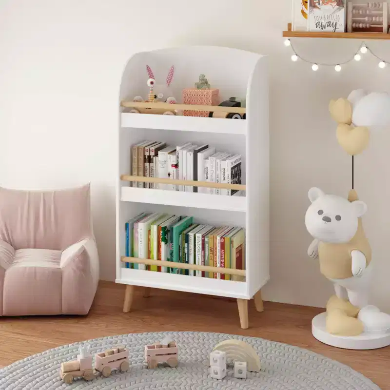MDF Pine Leg 3-Tier Kids Bookcase with Storage Cabinet 19.68