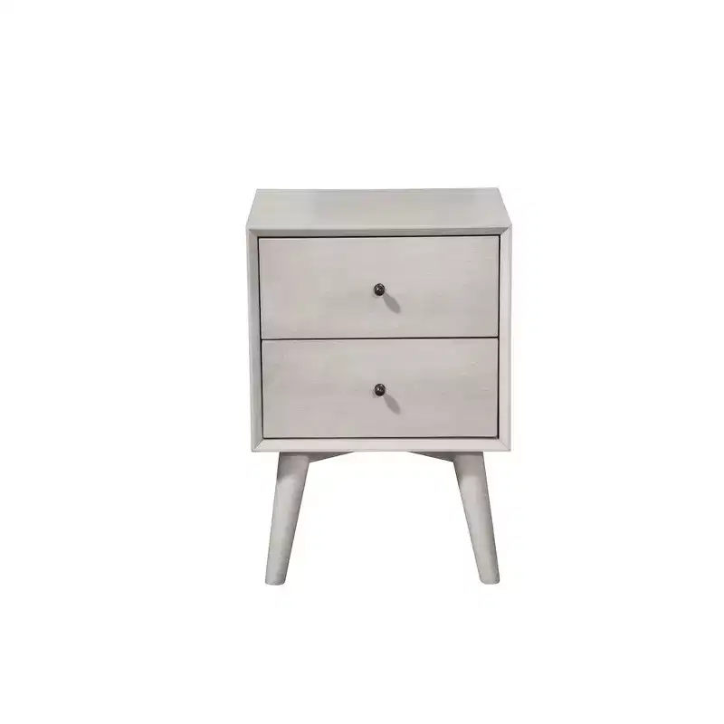Alpine Furniture,Flynn Mid Century Modern 2 Drawer Nightstand, Gray