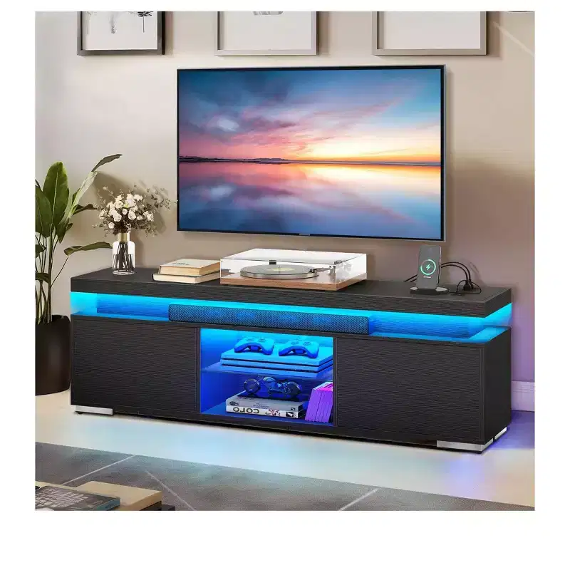 TV Stand with LED Lights and Charging Station (Up to 65