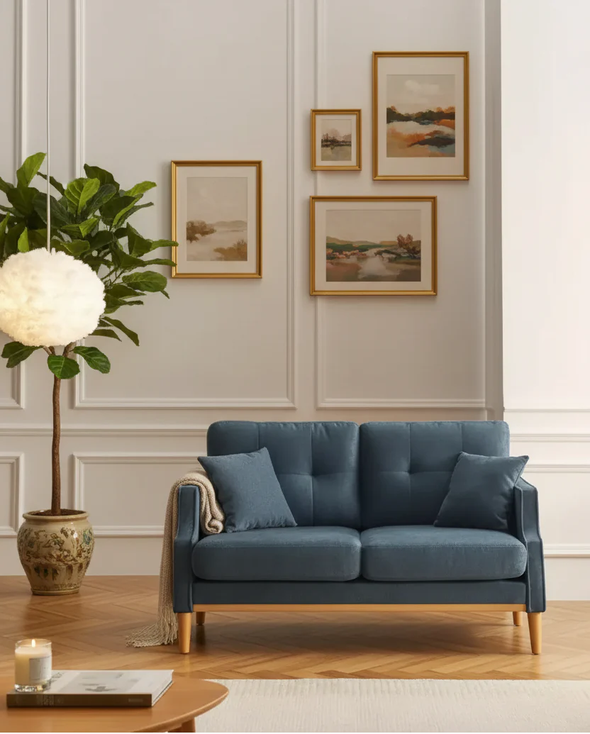 56.7 Waterproof Button Tufted 2 Seater Sofa with Wood Legs