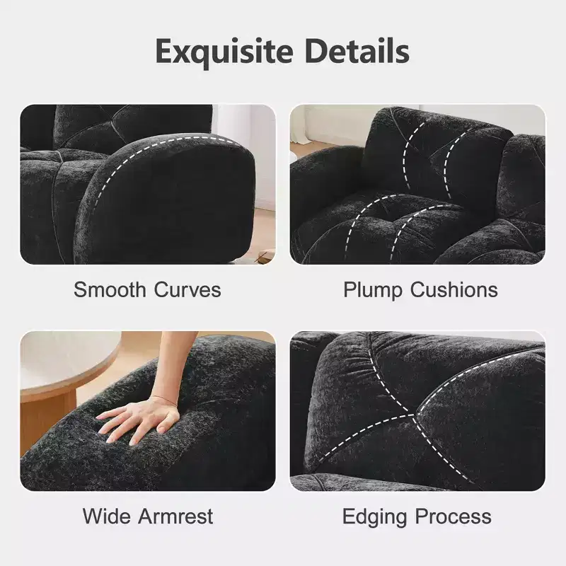 Clihome 110Boneless Sofa With Tufted,Soft Velvet Fabric,Modular Sectional Sofa,32D High Density Sponge,Anti-Slip Design,Ergonomic Design Bottom