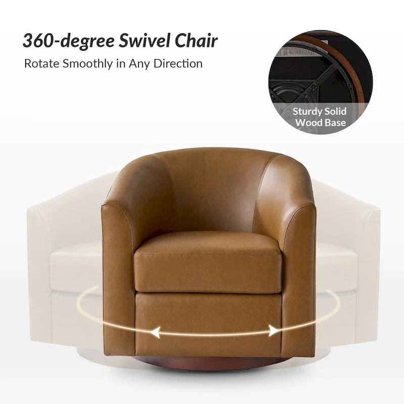 Haley Modern Swivel Barrel Faux Leather Chair with Solid Wood Base Set of 2