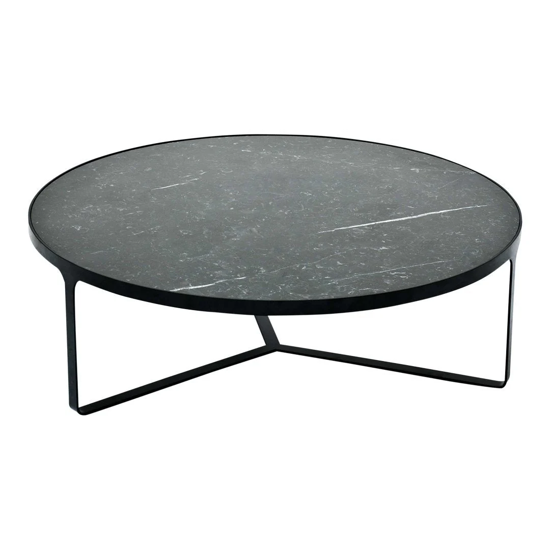 Minimalist Marble Coffee Table with Open Metal Cage Base for Living Room