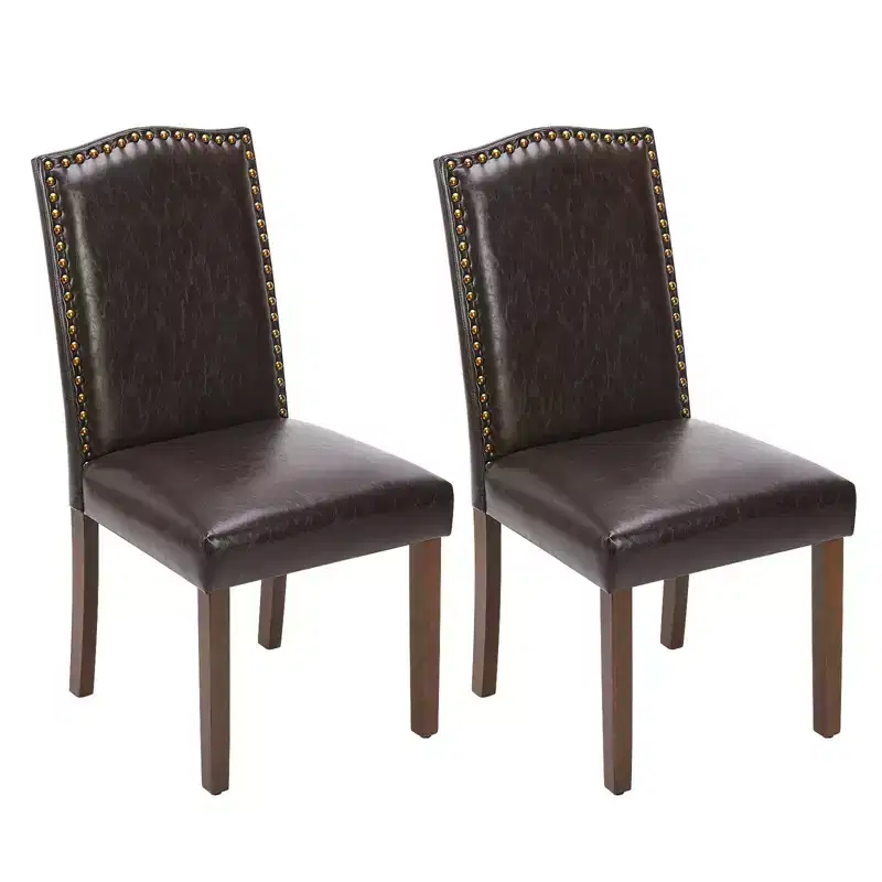 JIONJOY Brown Faux Leather Upholstered Dining Chair