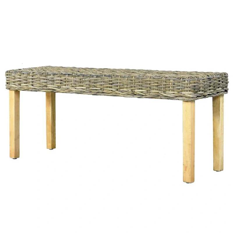 Rattan Bench with Mango Wood Legs, 43.3