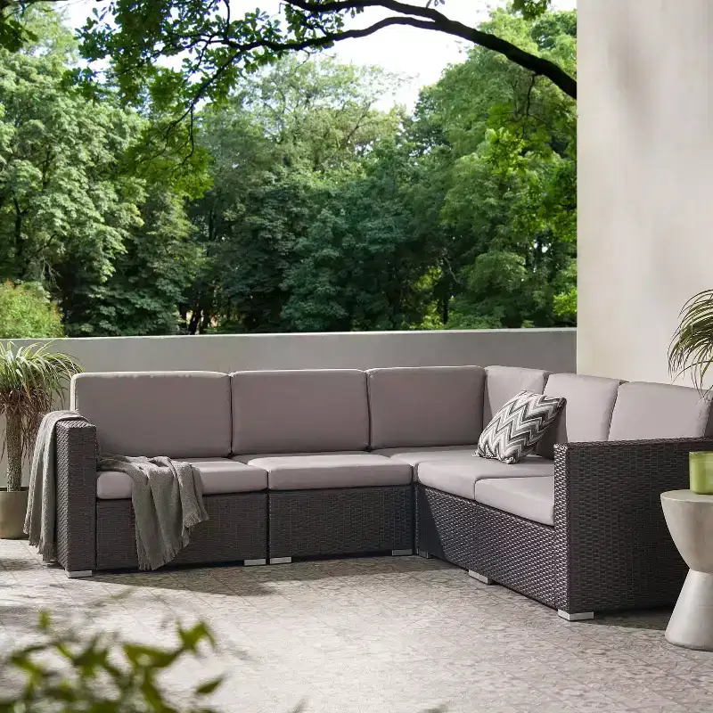 Christopher Knight Home Santa Rosa Outdoor Wicker 5 Seater V-Shaped Sectional Sofa Set with Cushions