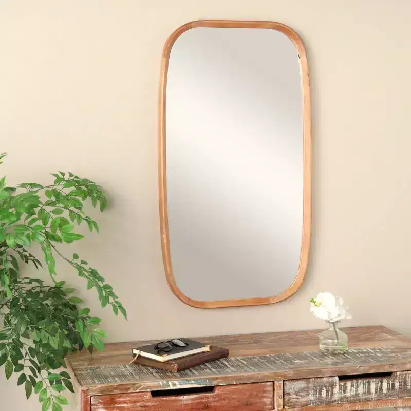 40x22 Wooden Simplistic Wall Mirror with Rounded Edges Brown - Olivia & May: Modern Design, MDF Frame, No Assembly Required