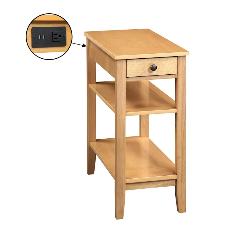 1 Drawer Chairside End Table with Charging Station and Shelves