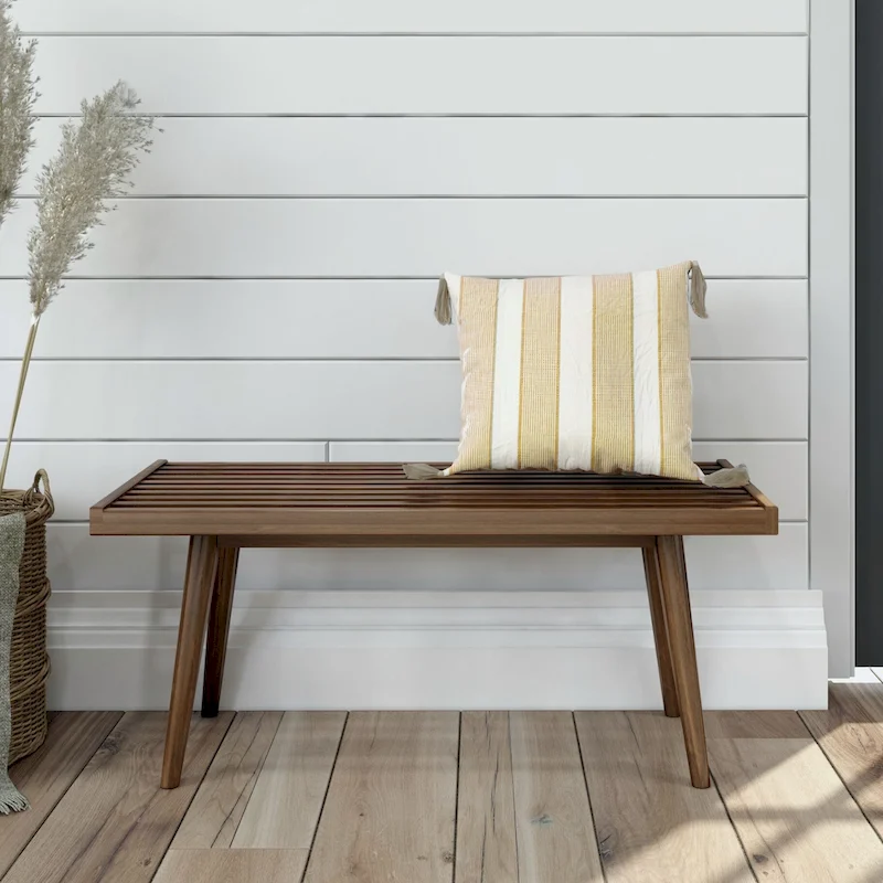 Plank and Beam Mid Century Single Wood Entryway Bench - 41.3 L x 16.5 W x 17.5 H