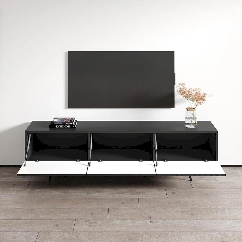 Modern TV Stand for TVs up to 80 Inch - High Gloss Front, 71W
