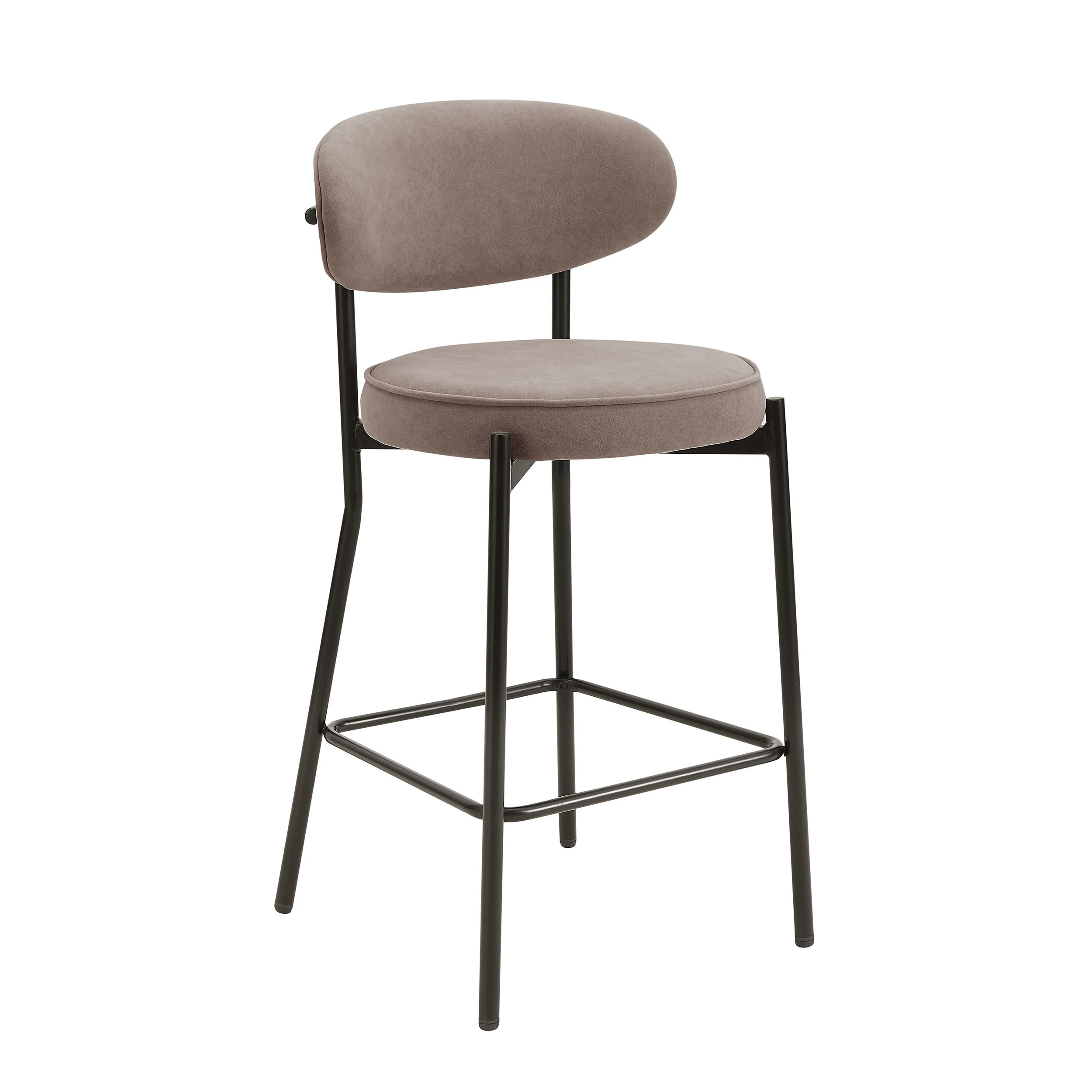 Contemporary Sand Matte Velvet Barstool with Rounded Back for Kitchen