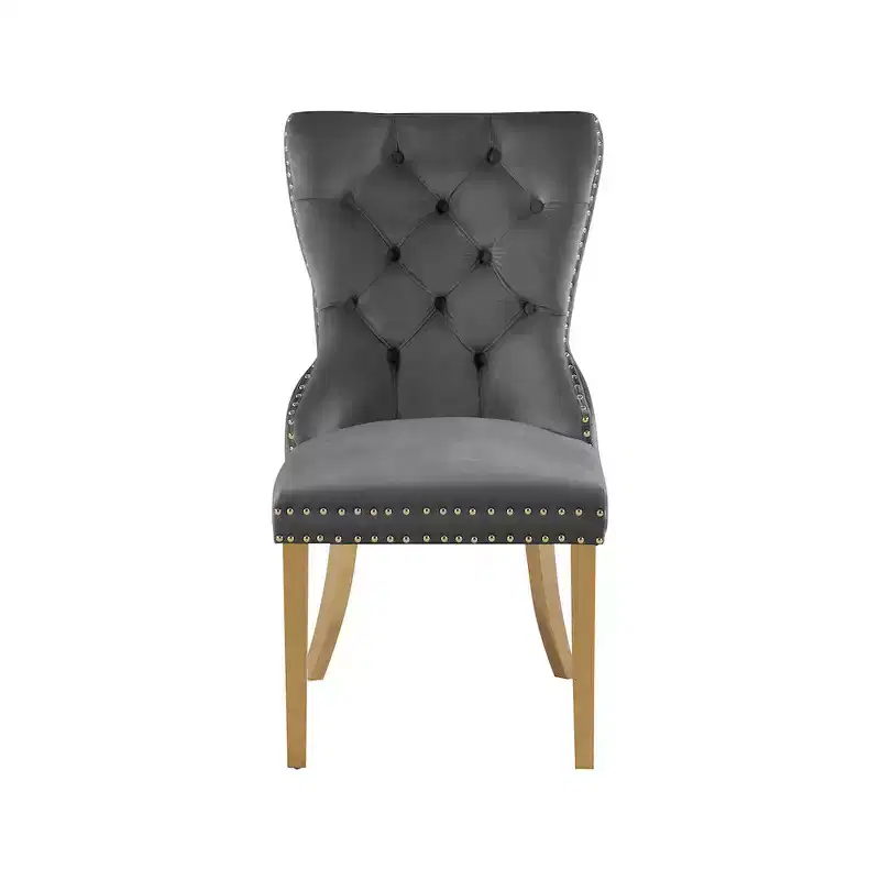 Velvet Dining Chair with Gold Frame, Set of 2 – Black/Cream/Gray