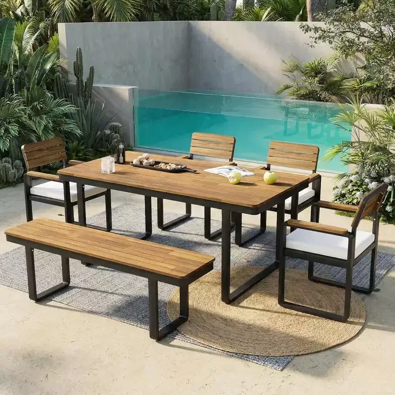 ModernLuxe 6pcs Outdoor Dining Set for 6-7, Patio Furniture Set Garden Dining Table&Chair Set with Cushions & Weather-Resistant Frame