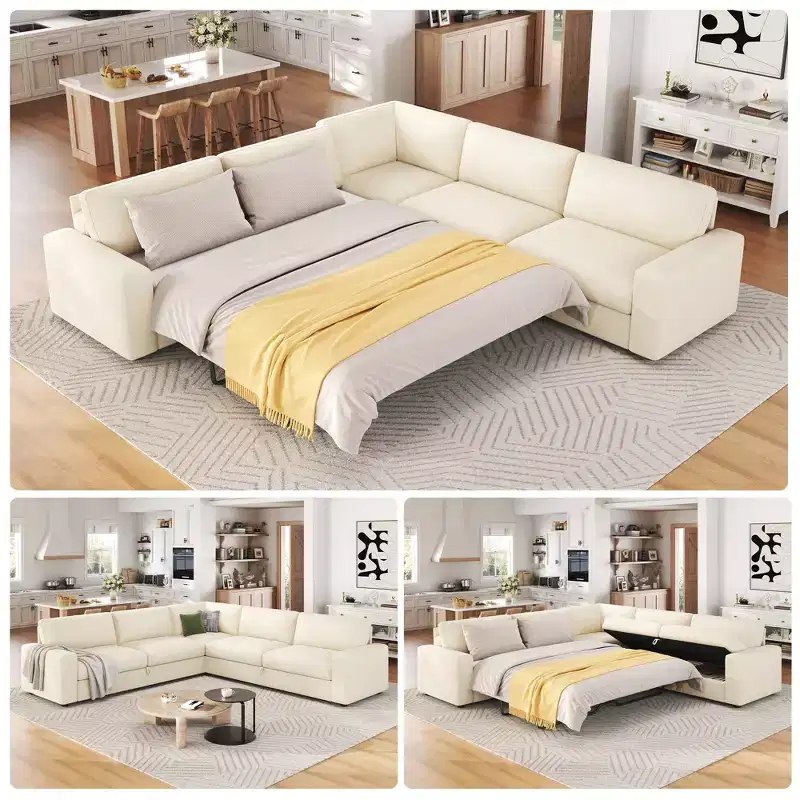 AMERLIFE 106 Oversized L-Shaped Sleeper Sofa with Pull-Out Bed, Storage Chaise