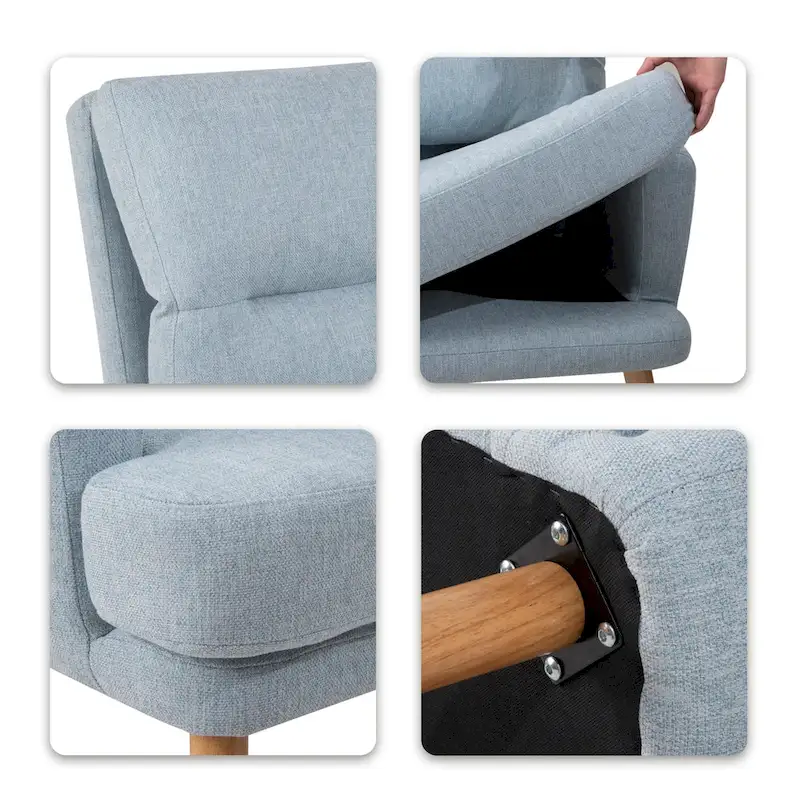 Accent Chair with Ottoman Set, Fabric Armchair with Wood Legs and Adjustable Backrest , Mid Century Modern Comfy Lounge Chair