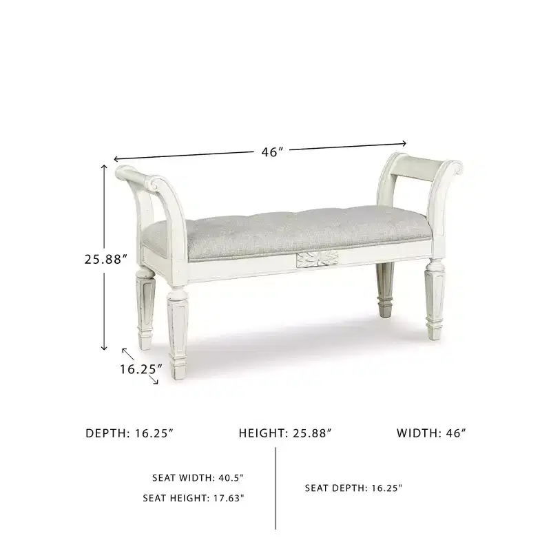 Signature Design by Ashley Realyn Accent Bench - Antique White Tufted with Foam Cushion