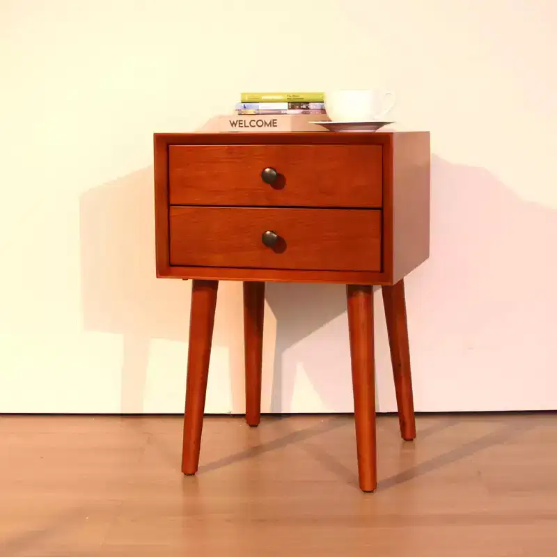 Nightstand with 2 Drawers and Angled Face Design for Bedroom or Living Room