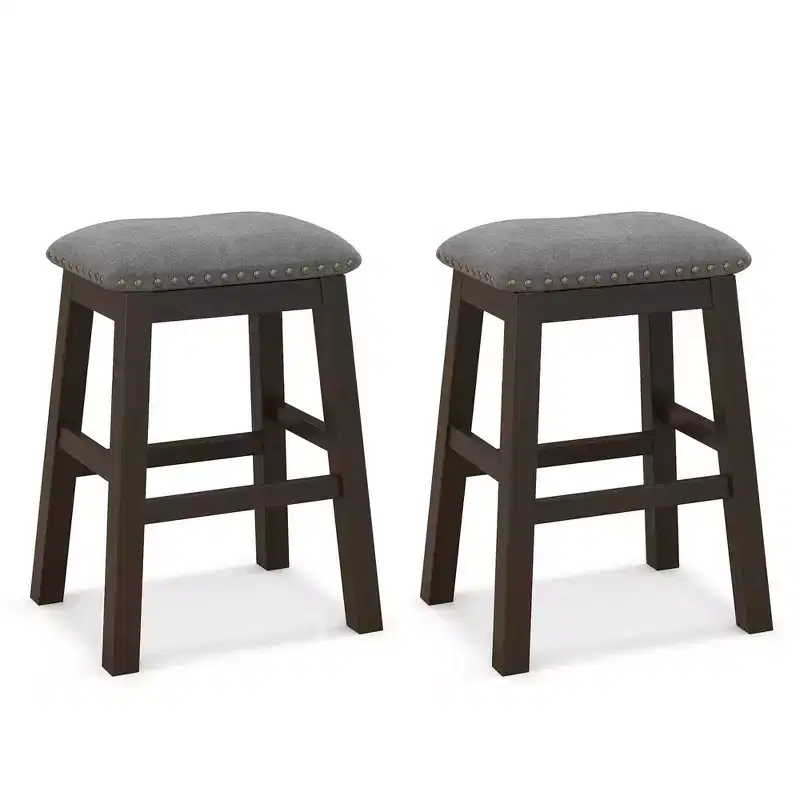 Set of 2 Upholstered Saddle Bar Stools 24.5