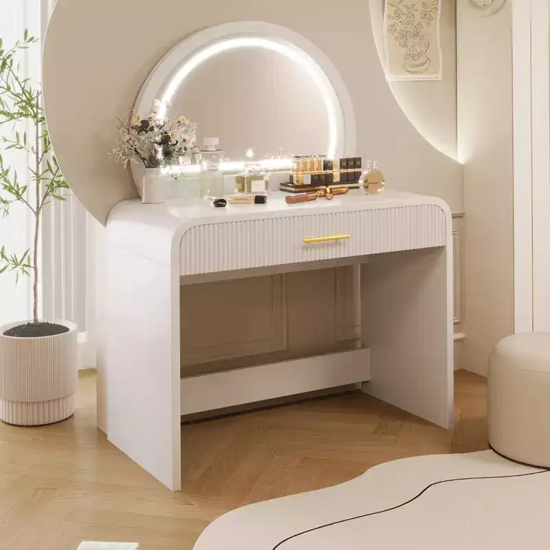 40W Dressing Table Vanity Table Makeup Table with Touch Screen Lighted Mirror and Large Drawe, White