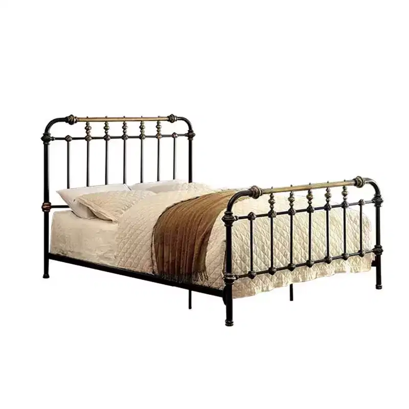 Royal Hampton Metal Twin Bed with gold accents, Black