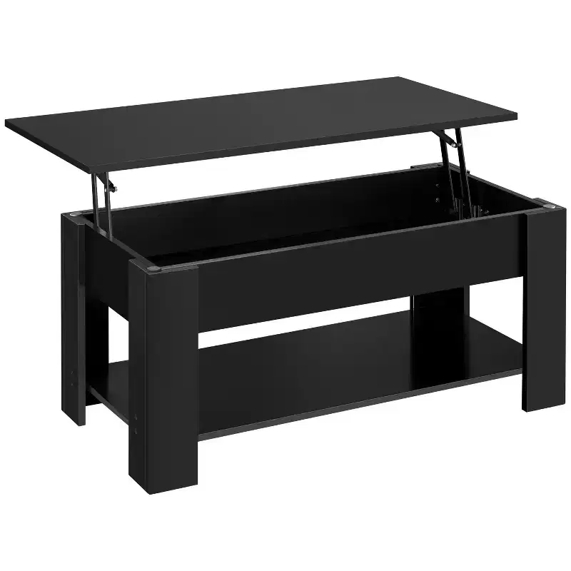 Lift Top Coffee Table with Hidden Compartment & Open Shelf For Living Room