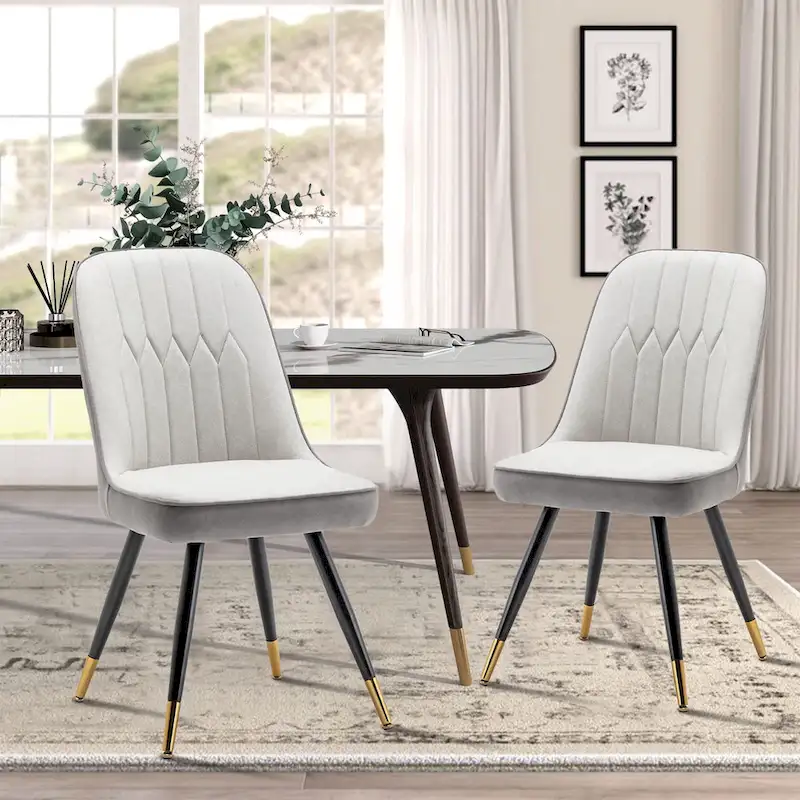 Mid Century Modern Dining Chairs Set of 2 - Faux Leather with Metal Legs