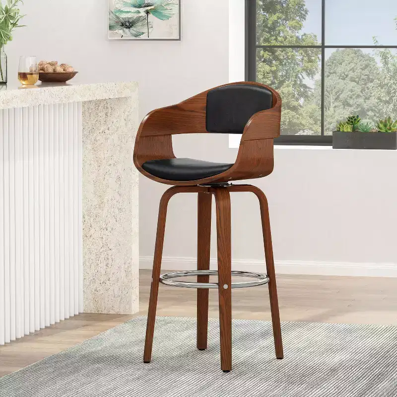 360 Swivel Bar Stool Counter Stool Dining Chair Pub Kitchen Stool, Black&Brown-ModernLuxe