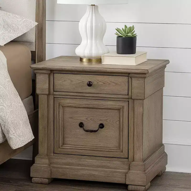 Rustic Weathered Gray Nightstand with 2 Drawers, 28