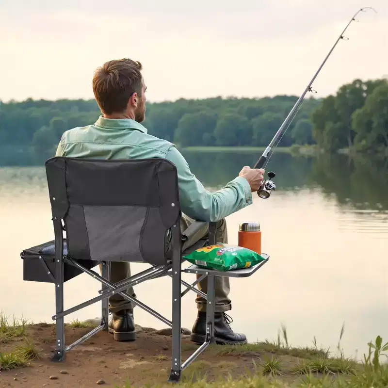 SUGIFT Extra-Wide Folding Camping Chair with Cooler Bag, Side Table & Padded Seat, 400 lbs Capacity
