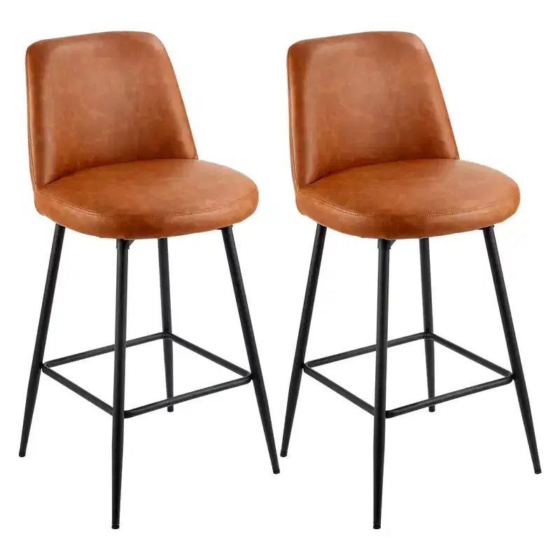Bar Stool, 27 inch Counter Height Swivel Stools, Modern PU Leather Counter Barstool with Backrest and Metal Legs, Brown
