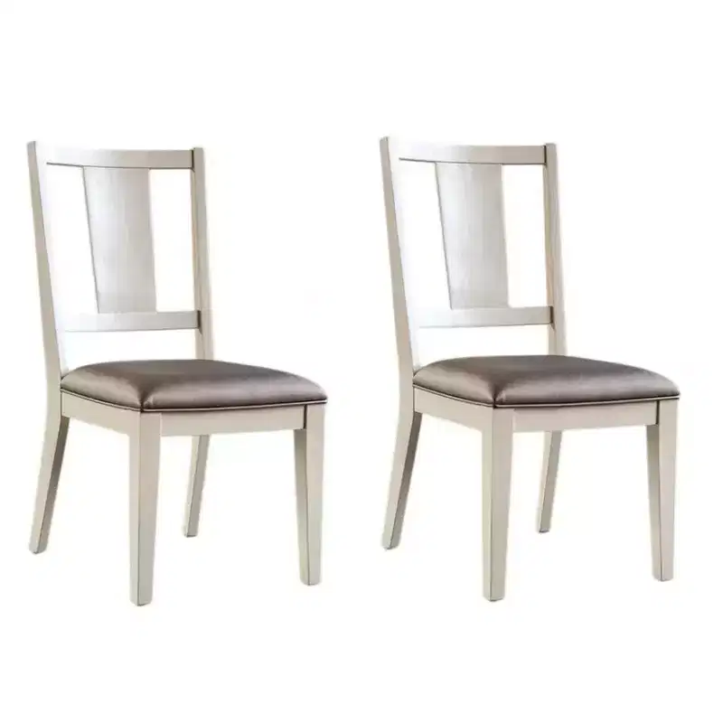 Royal Hampton Side Dining Chair Set of 2, Faceted Panel Back, White Wood, Gray