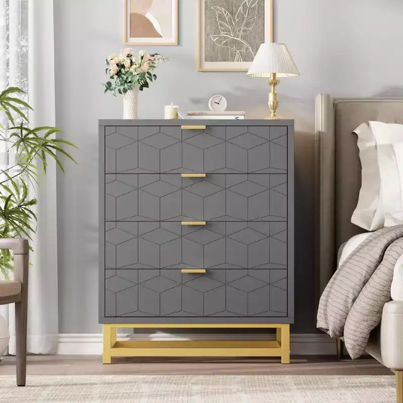 Zstar Bedroom Dressing Table, 4 Drawer Dresser with Metal Legs