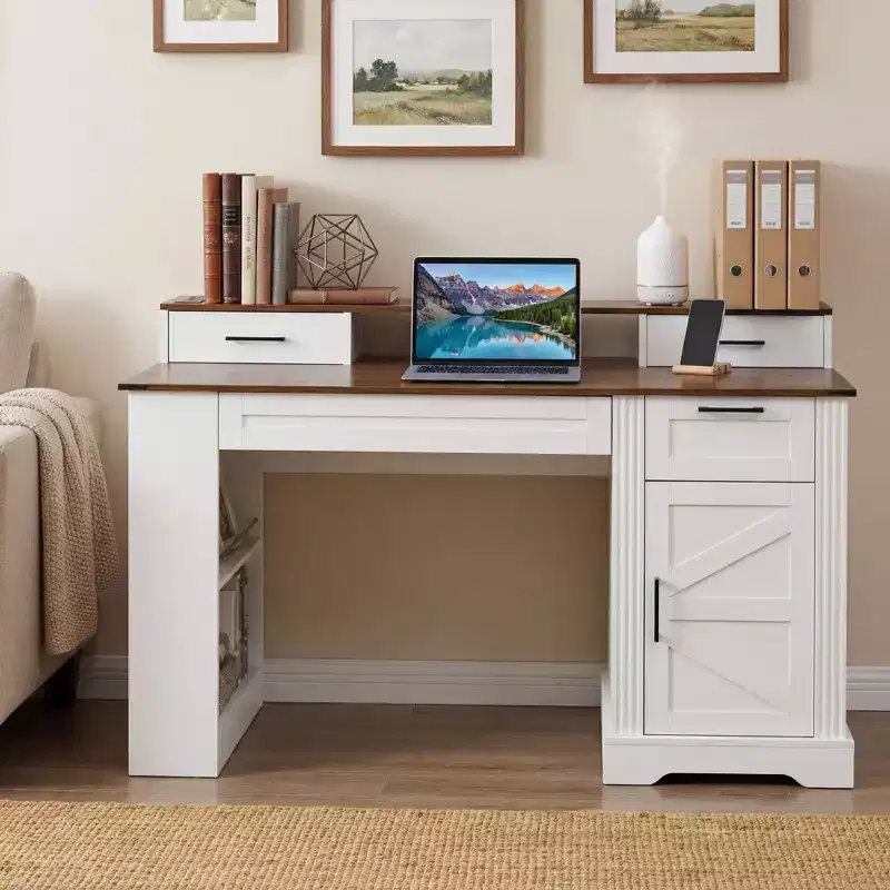 55 Office Desk with Storage Cabinet,Charging Station,Computer Desk with Monitor Stand,Keyboard Tray,Pegboard,Writing Desk for Study,Office