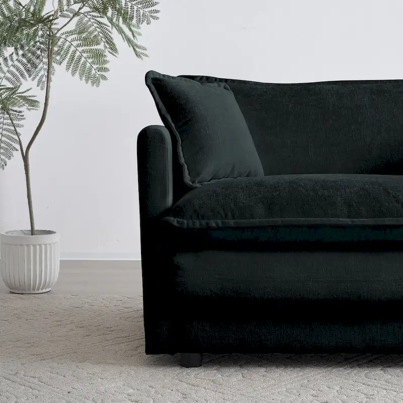 Black 4-Piece Chenille Modular Sectional Sofa with Loveseat & Ottomans