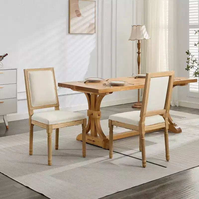 Farmhouse Wood Dining Chair with Padded Seat and Back, Armless Side Chair for Dining Room, Kitchen, or Living Room
