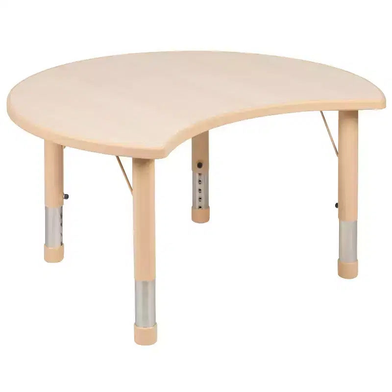 Emma and Oliver 25.125W x 35.5L Crescent Natural Plastic Adjustable Kids Table Set - 4 Chairs
