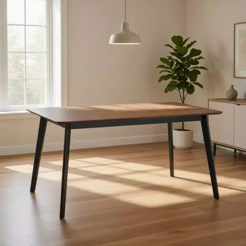 Rubberwood & MDF Rectangular Dining Table with Walnut Veneer Top 59''W x 30''H Brown/Black