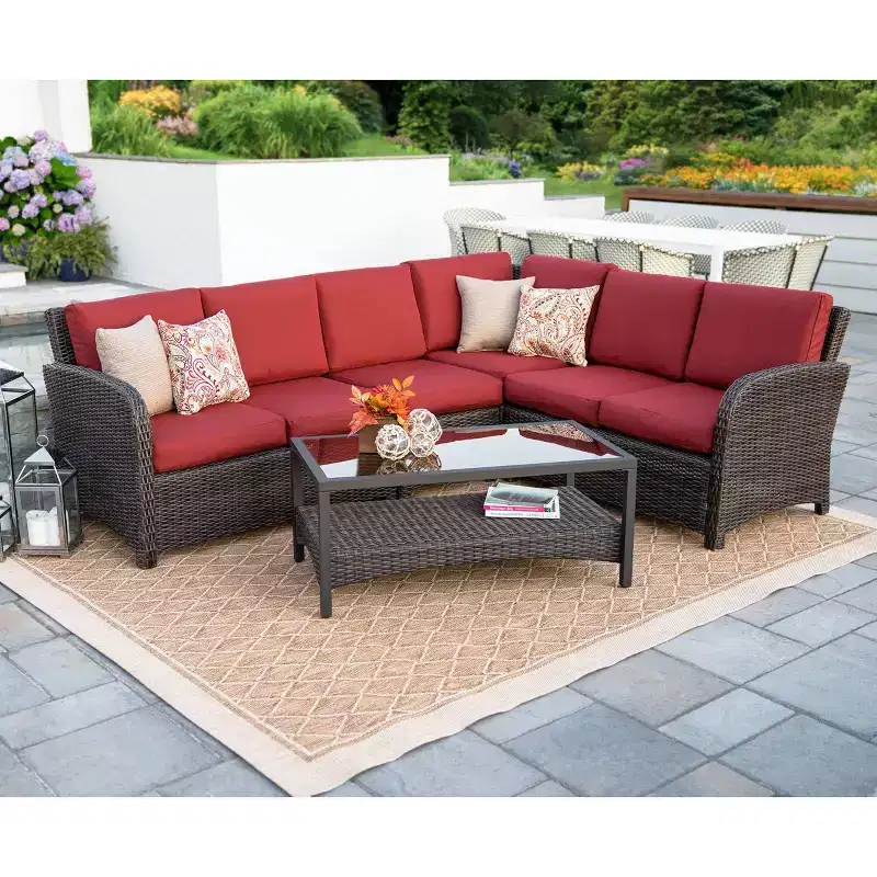 Leisure Made Jackson 5pc Wicker Sectional in Red Fabric