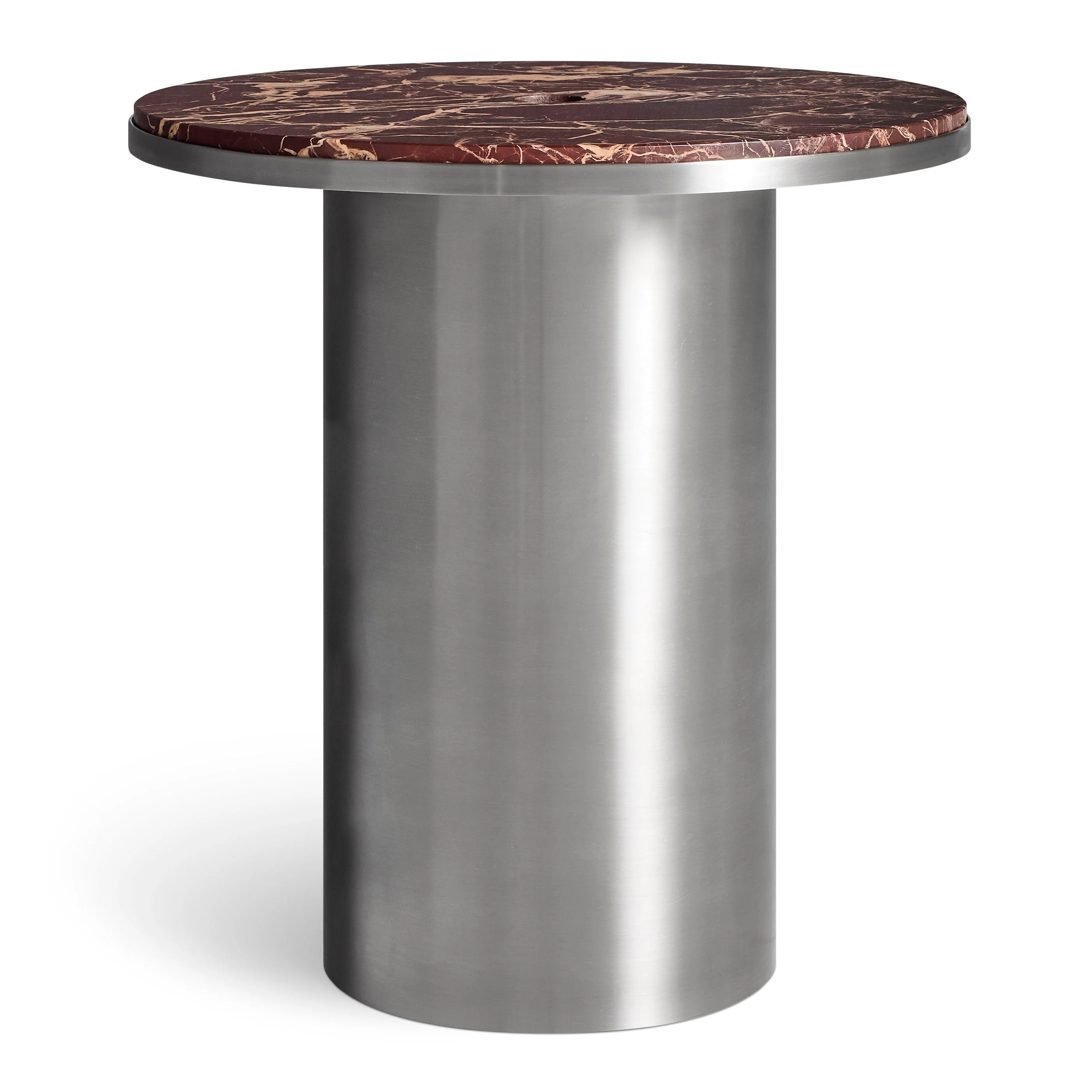 Modern Cherry Marble Steel End Table with Round Cutout Top for Living Room