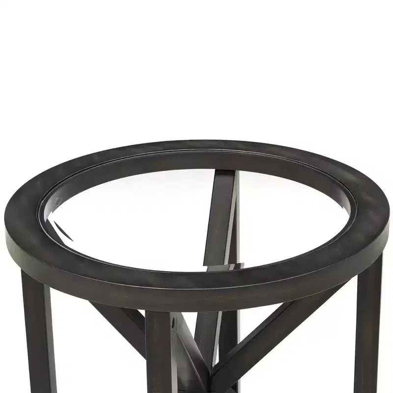 Okak Round Glass Coffee Table, Modern Simple Design, Solid Wood Base, Clear Tempered Glass Top, Living Room Terrace Study Table