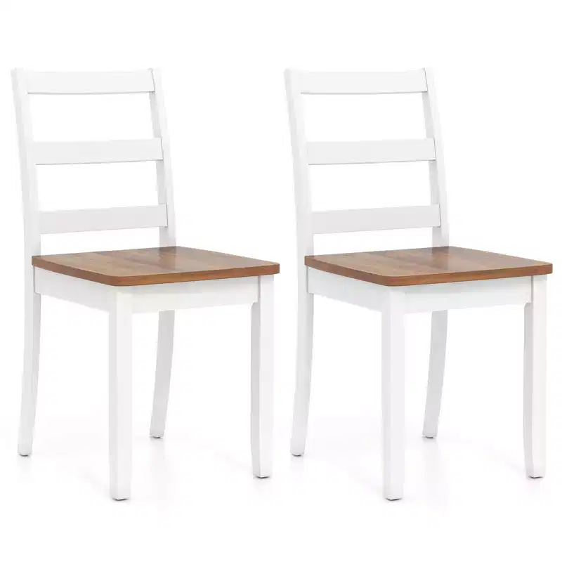 Costway Set of 2 Dining Chairs Ladder Back Armless Side Chair w/ Solid Rubber Wood Legs