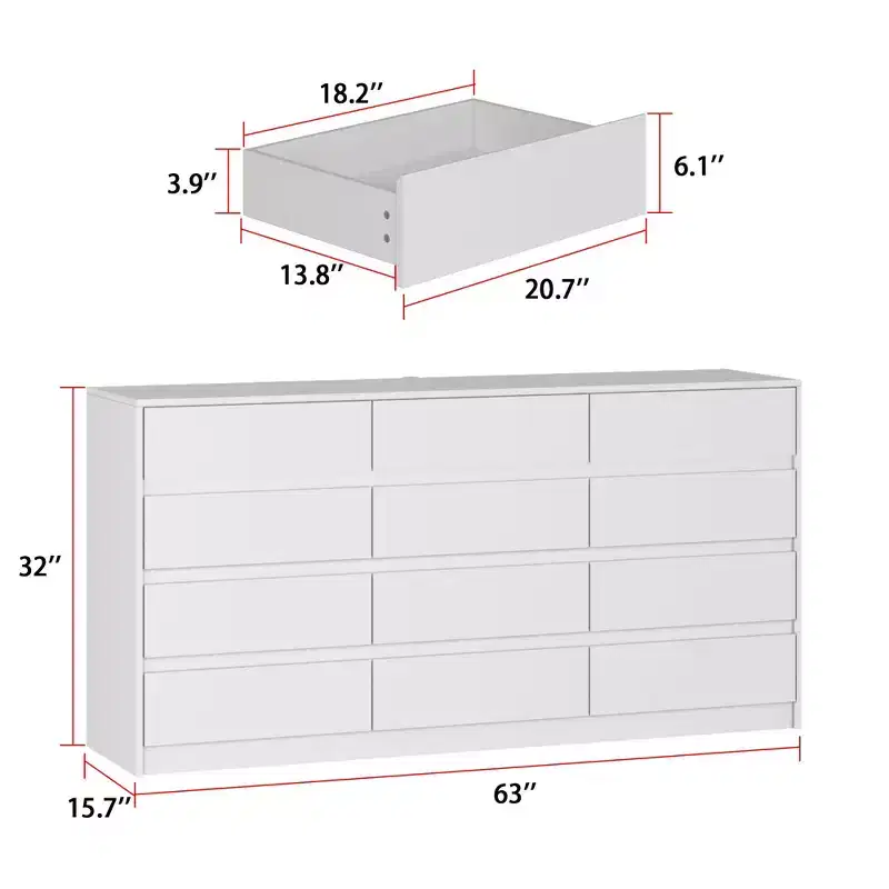 Famapy Modern 12-Drawers Dresser Sleek Chest of Drawers