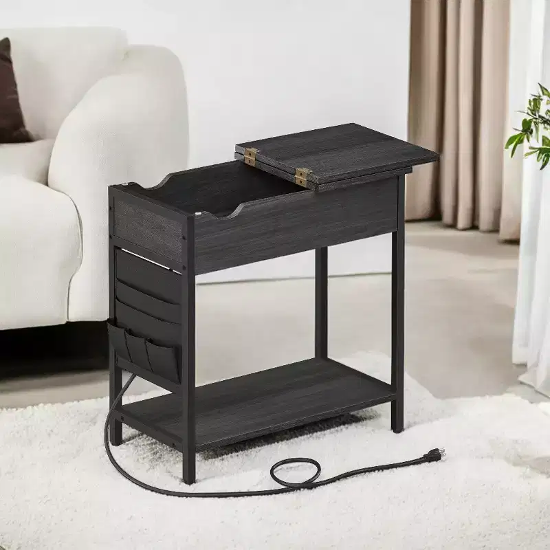 Side Tables with Storage Bedroom Small End Table with Charging Station Side Table with Drawer for Living Room