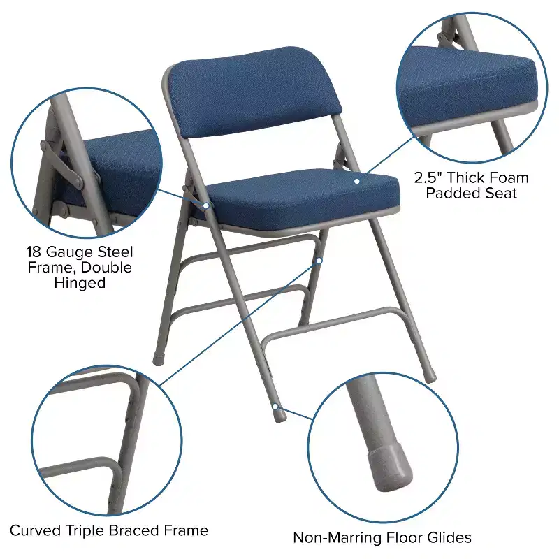 Flash Furniture 2 Pack HERCULES Series Premium Curved Triple Braced & Hinged Fabric Upholstered Metal Folding Chair