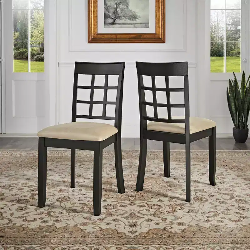 Black/Beige Armless Dining Chair, Curved Back, Set of 2