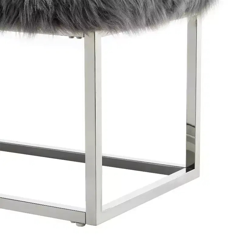 Inspired Home Monet Lux Fur Chrome Metal Frame Bench