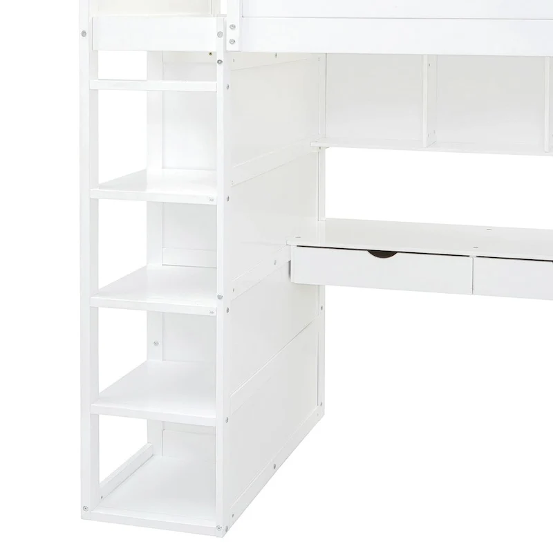 Loft Bed with Desk, Wardrobes, 4 Drawers and 4 Shelves
