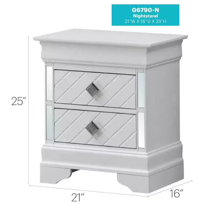 24 in.H x 21 in W Rectangle Silver Finish 2 Drawers Metal Nightstand For Living Room and Bedroom